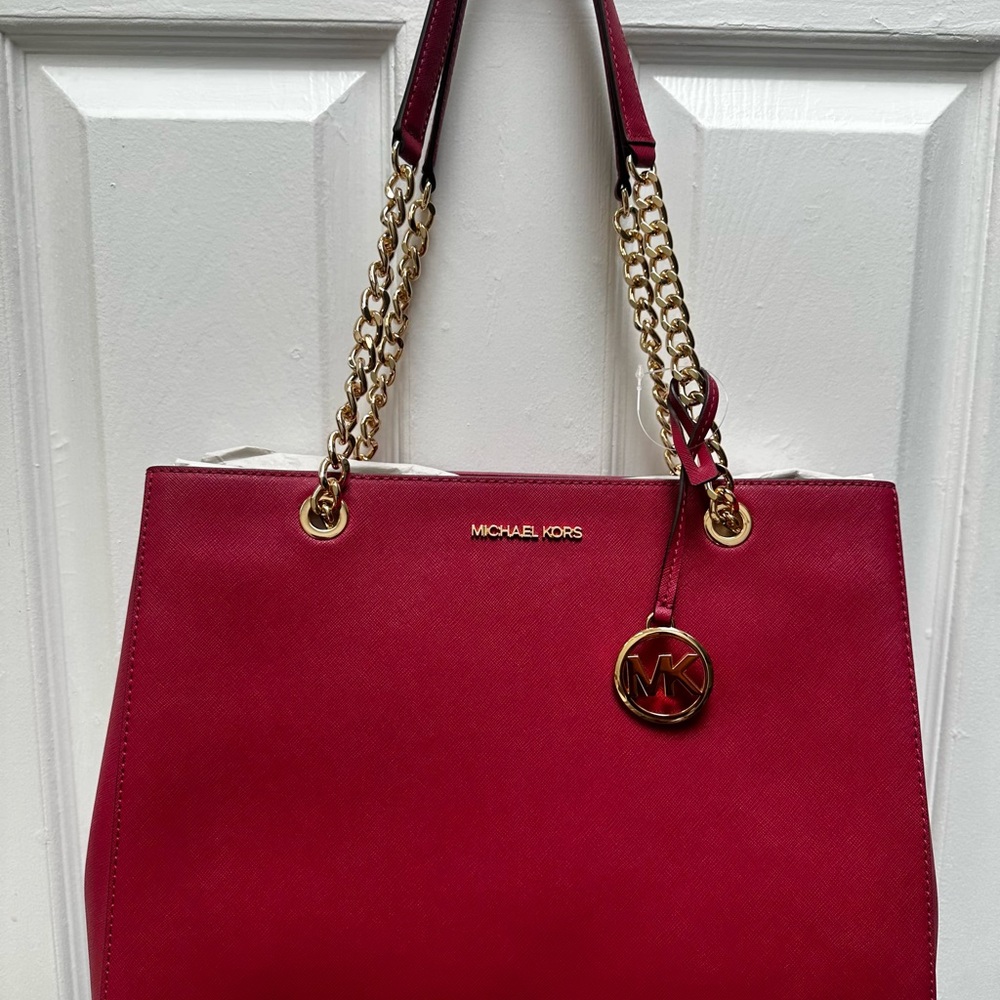 Michael Kors Savannah Large Leather Tote bag, Berry